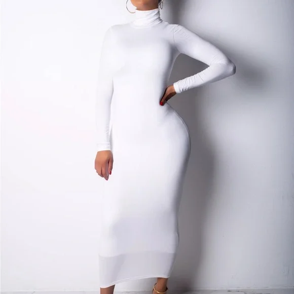 Dresses | White Bodycon Long Sleeve Maxi Dress | Poshmark